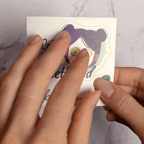 gif demonstrating the kiss cut sticker being peeled 
